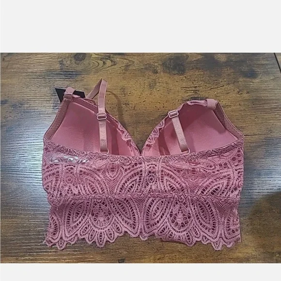 NWT Fredricks of Hollywood pink/dusty rose floral Finley lace bralette - Picture 10 of 10